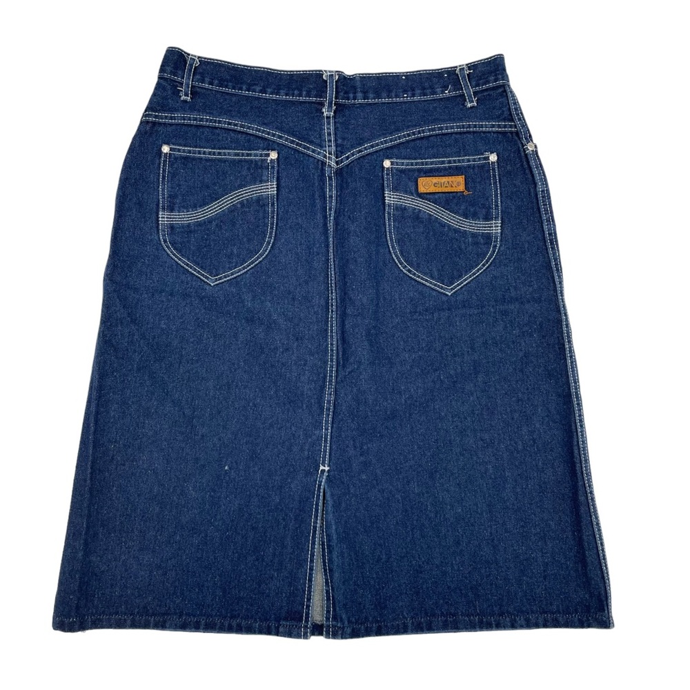 Vintage 1980s Gitano Women's Dark Wash Denim Midi Jean Skirt Split Back Hem - Picture 2 of 10